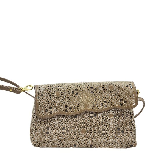 Buco Women's Laser Cut Patent Leather Floral Design Shoulder Bag - Picture 1 of 8